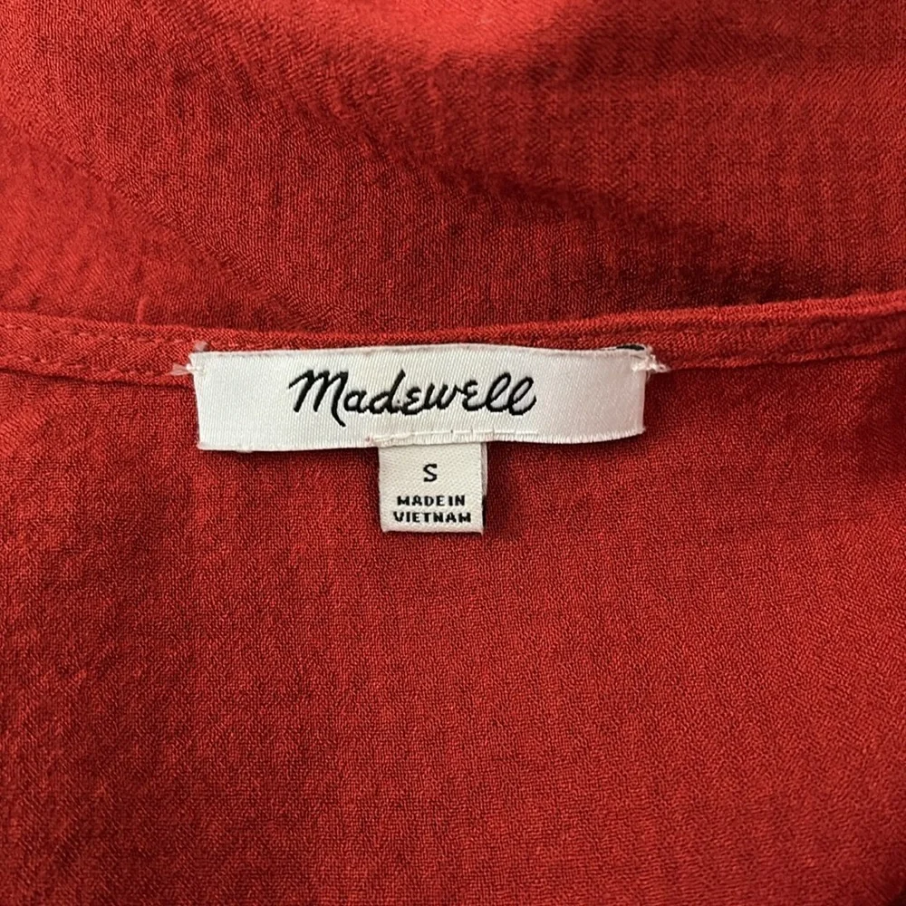 Madewell Smocked Puff-Sleeves Wrap Top V-Neck Blouse Women’s Small Orange MC074
